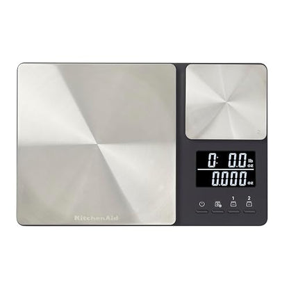 KitchenAid KQ909 Báscula digital de doble plataforma para cocina y alimentos, capacidad de 11 libras y capacidad de precisión de 16 onzas, color negro con acero inoxidable