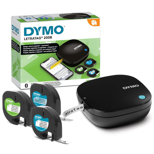 DYMO LetraTag 200B Bluetooth Label Maker Value Pack | Impresora de Etiquetas compacta | Se Conecta a través de tecnología Wireless Bluetooth a iOS y Android | Incluye 3 difernetes Cintas de Etiquetas