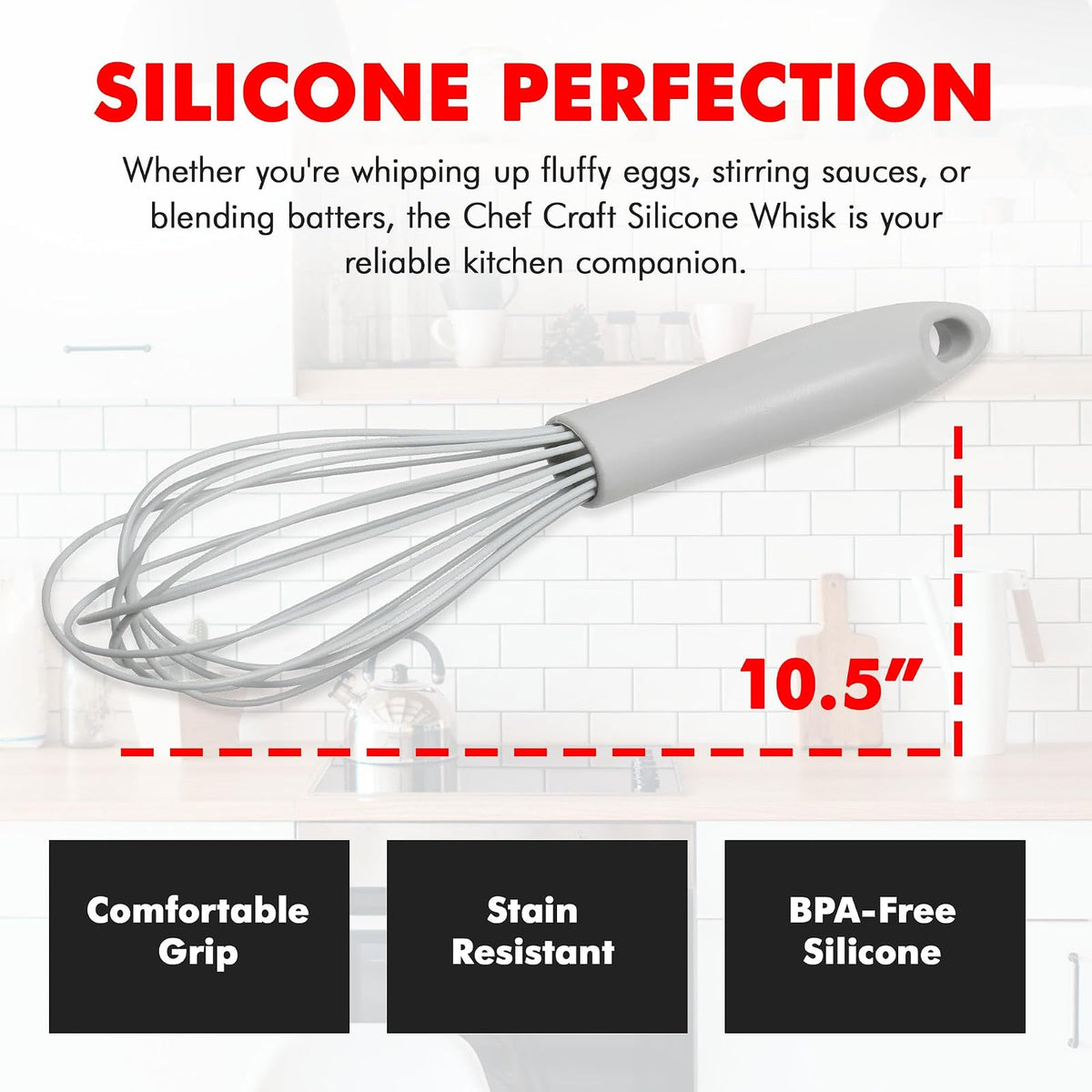 Chef Craft - Batidor de Cocina de Silicona, 15.24 cm, Gris