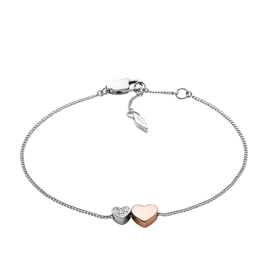 Fossil Pulsera de cadena plateada de acero inoxidable para mujer