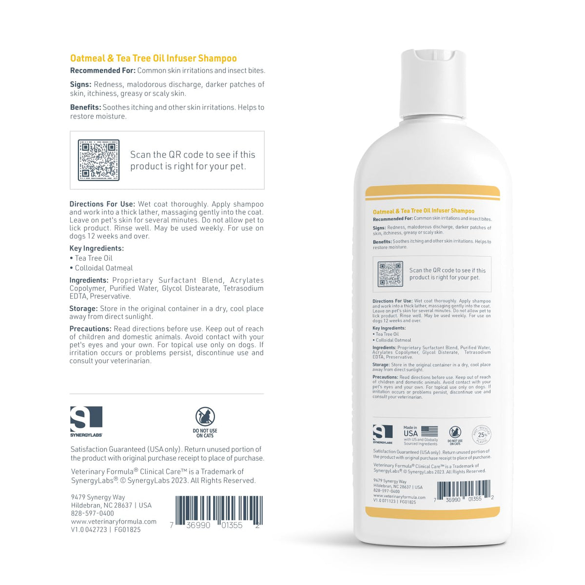 Veterinary Formula Clinical Care - Champú para perros con avena y aceite de árbol de té, 16 onzas, champú medicado suave de acción rápida para perros