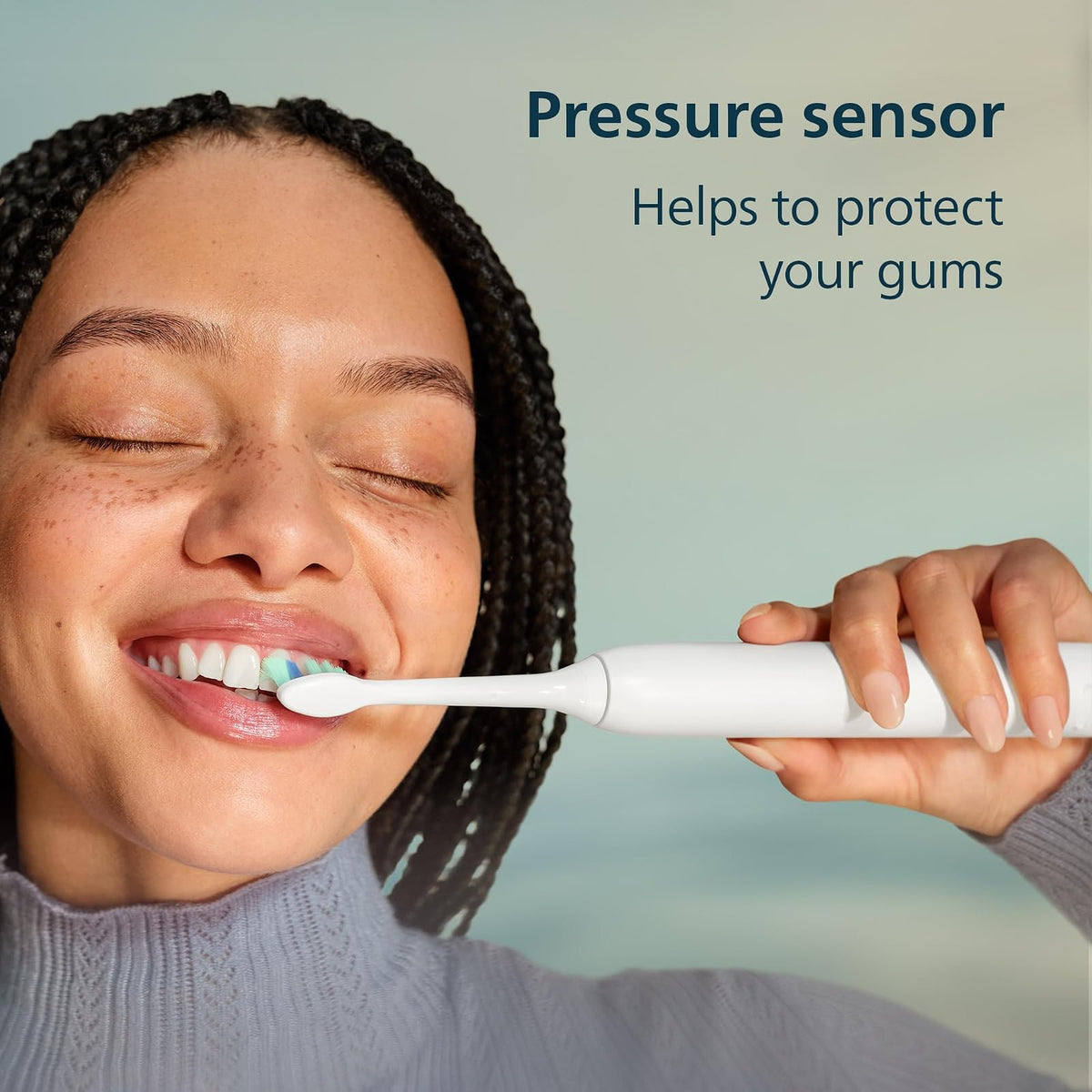 PHILIPS - Cepillo de dientes eléctrico Sonicare 4100, cepillo de dientes eléctrico recargable con sensor de presión, negro HX3681/24