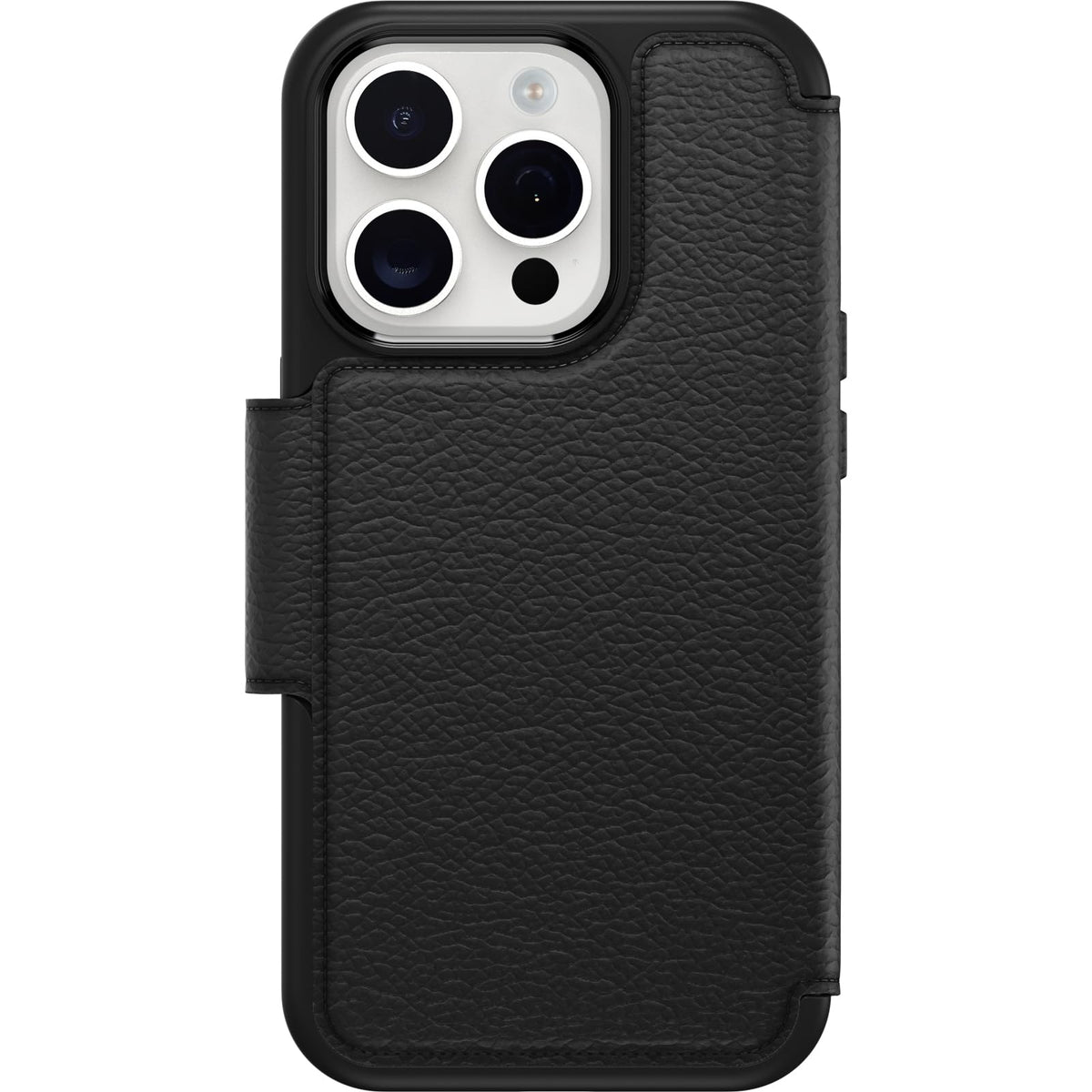 OtterBox - Funda Tipo portafolios para iPhone 15 Pro (Solo en inglés) Strada - Shadow (Negro), Soporte para Tarjetas, se Ajusta a MagSafe, Piel auténtica, fácil de Usar, Funda Tipo Folio