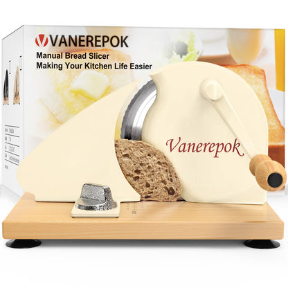 vanerepok Manual Bread Slicer for Homemade Sourdough Bread Slicer de pan de manivela para pan crusty Etc Acero inoxidable Ancho ajustable para uso doméstico y comercial