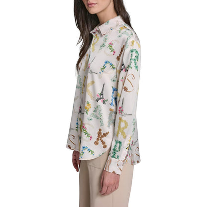 Karl Lagerfeld - Blusa de Manga Larga con Cuello Abotonado para Mujer
