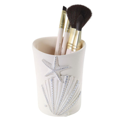 Avanti Linens - Vaso Organizador de encimera, Accesorios de baño inspirados en Conchas Marinas, artículos Esenciales para el baño de Invitados (colección de Conchas de Lentejuelas)