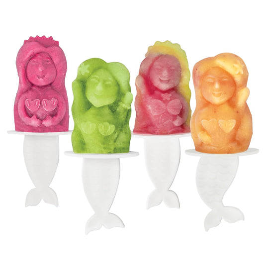 Tovolo - Moldes de silicona para paletas con palitos (sirena) - Moldes de hielo con 4 cavidades para helados caseros y aperitivos congelados - Fabricante de paletas con protectores contra goteo, apto