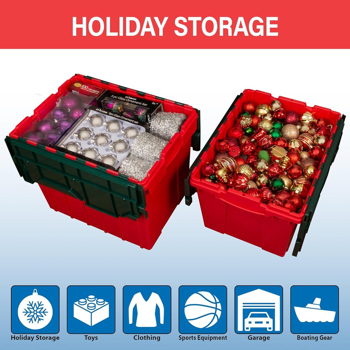 Akro-Mils KeepBox - Contenedor de almacenamiento de 12 galones, caja de almacenamiento de plástico apilable y anidable con tapa adjunta, bolsa transparente para garajes, armarios y mudanzas, 21-1/2 x