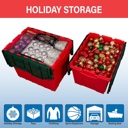 Akro-Mils KeepBox - Contenedor de almacenamiento de 12 galones, caja de almacenamiento de plástico apilable y anidable con tapa adjunta, bolsa transparente para garajes, armarios y mudanzas, 21-1/2 x