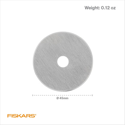 Fiskars - Hoja rotativa de 45 mm, 2 unidades, cuchillas de repuesto para cortadores giratorios, corte de precisión para acolchado y costura