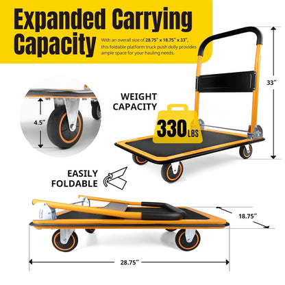 MaxWorks 80876 Plataforma Plegable camión Push Dolly-330 LB. Capacidad de Peso con Ruedas giratorias, 28.75" x 18.75" x 33"