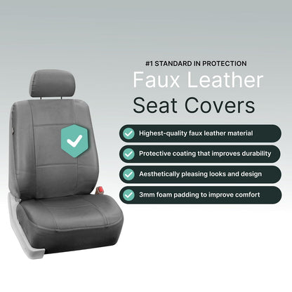 FH GROUP FH-PU002102 Pair Set PU Leather Bucket Seat Covers, Airbag Compatible, Solid Gray Color- Fit Most Car, Truck, SUV, or Van