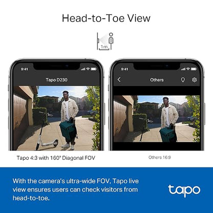 TP-Link Tapo Timbre de Video sin Cable con hub, visión Nocturna de Color de 2K 5MP, batería de hasta 180 días, Audio de 2 vías, Respuesta rápida, Vista de Cabeza a pie, Funciona con Alexa y Google