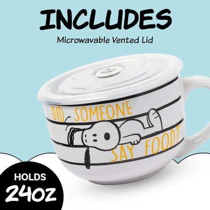 Silver Buffalo Peanuts Squad - Taza de cerámica, 24 onzas, color blanco | Blanco, 24 oz, 1 unidad, incluye tapa, licencia oficial