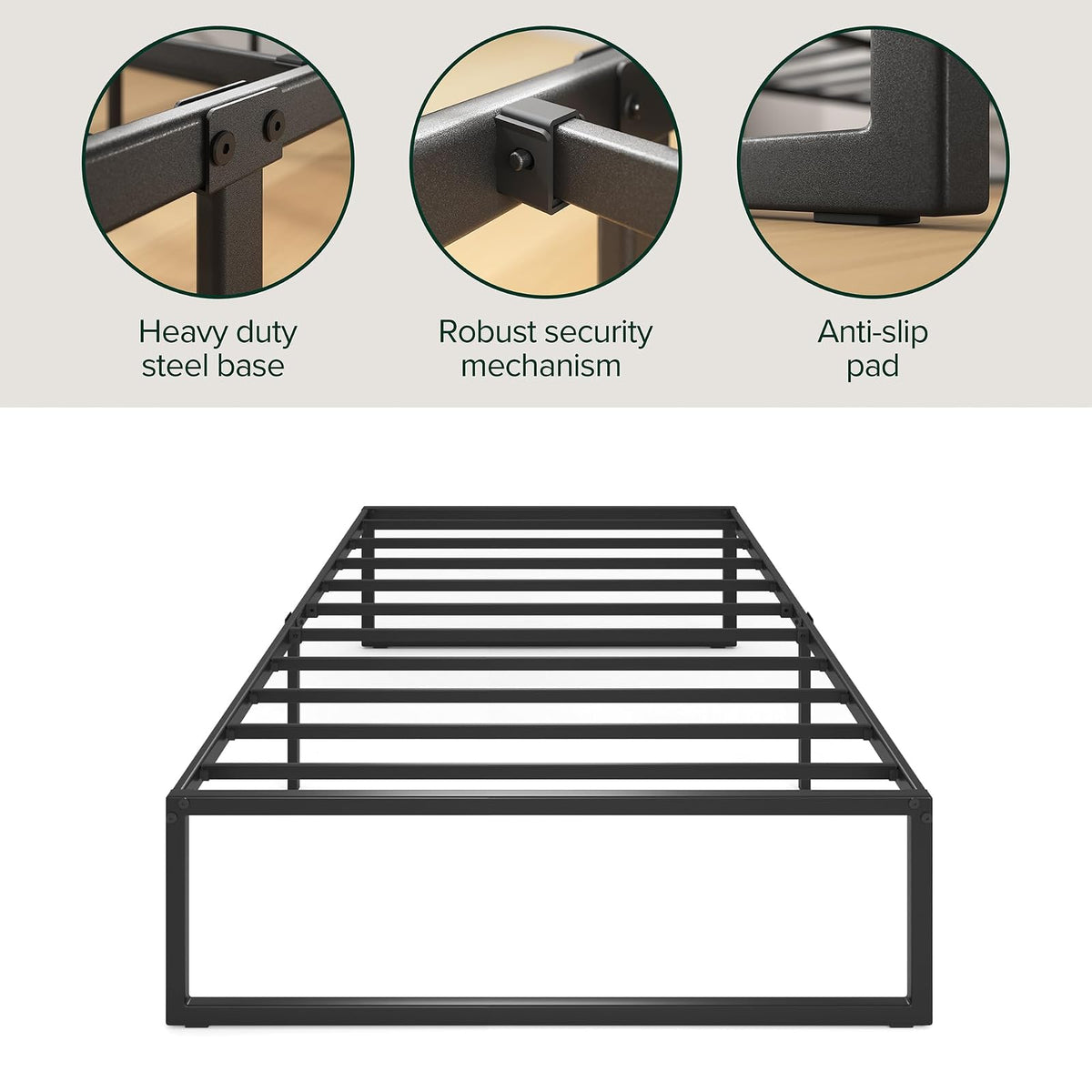 ZINUS Lorelei - Marco de Cama de Plataforma de Metal de 14 Pulgadas, Soporte de Listones de Acero, no Necesita somier, Embalaje ecológico WonderBox (TM), Almacenamiento Debajo de la Cama de 12.5