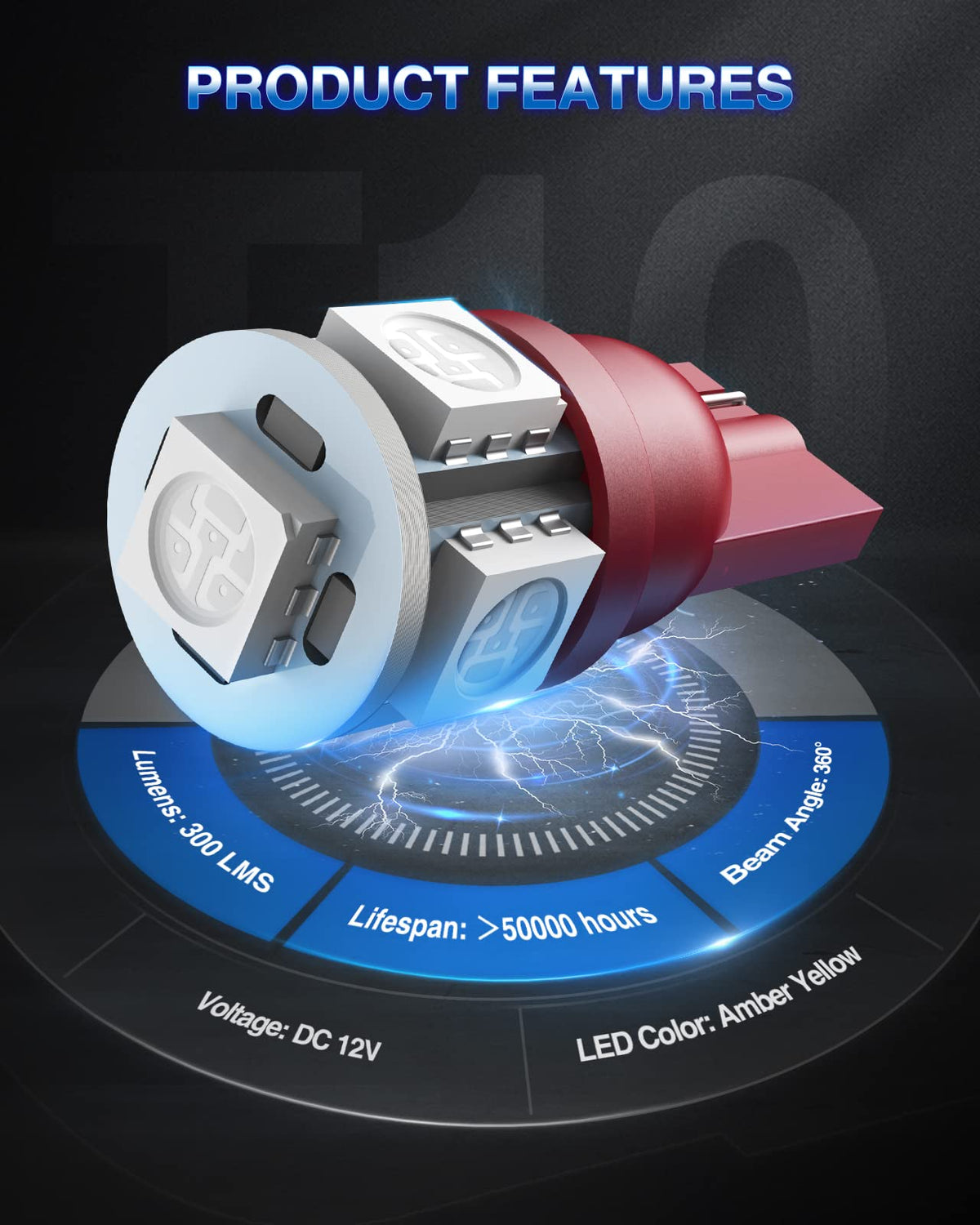 Marsauto 194/T10 Focos LED Rojos 5 SMD sin Polaridad para Cúpula, Mapa, Puerta, Matrícula, Paquete de 10