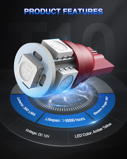 Marsauto 194/T10 Focos LED Rojos 5 SMD sin Polaridad para Cúpula, Mapa, Puerta, Matrícula, Paquete de 10