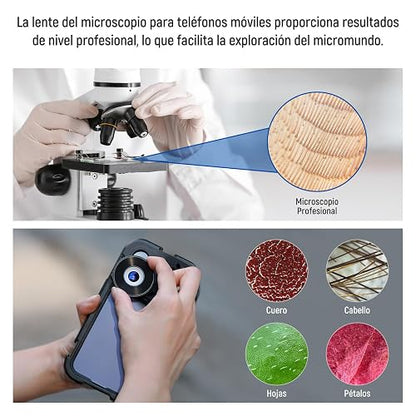 NEEWER Microscopio de Teléfono 45X para 17mm Plano de Lente de Rosca, Lente de Zoom de Primer Plano con 50mA Batería, Luz LED, Cable Tipo C Compatible con iPhone Samsung Cage con 17mm Adaptador, LS-42