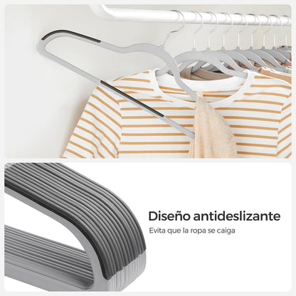 SONGMICS Perchas de Ropa, Juego de 50, Antideslizantes, Gancho Giratorio de 360°, Gris Claro y Gris Oscuro MCRF50G