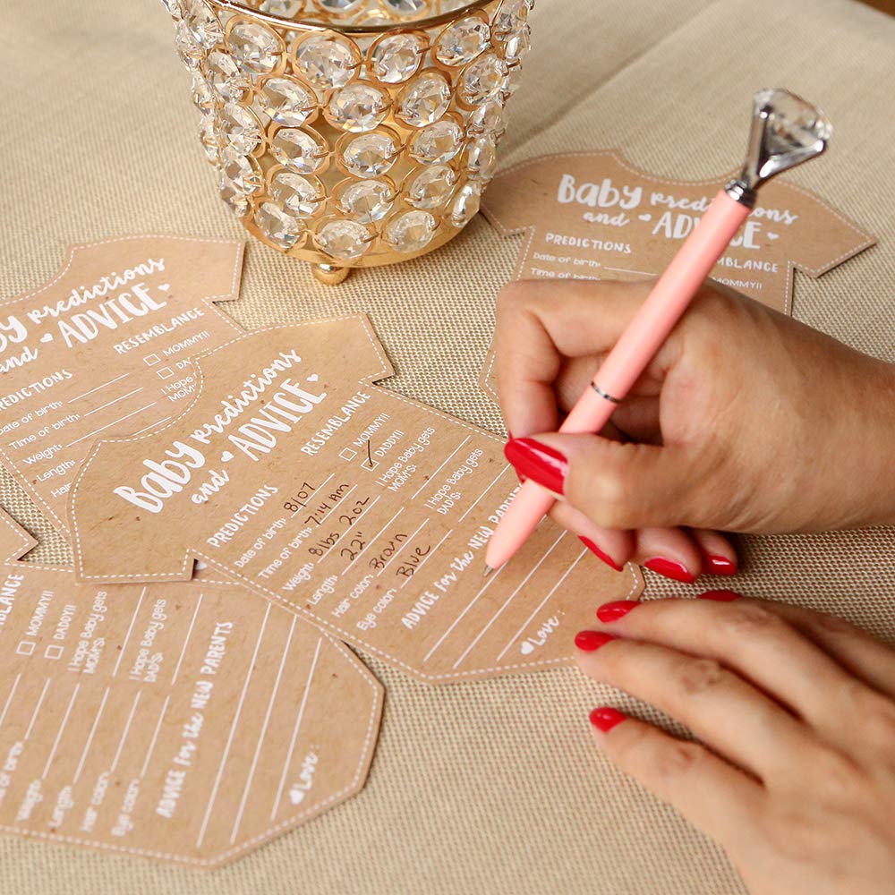 Kate Aspen - Tarjetas de consejos para baby shower – 50 unidades en forma de overol para niñas o niños, decoración neutra de género, decoración de mesa, actividad y recuerdo para nuevos padres