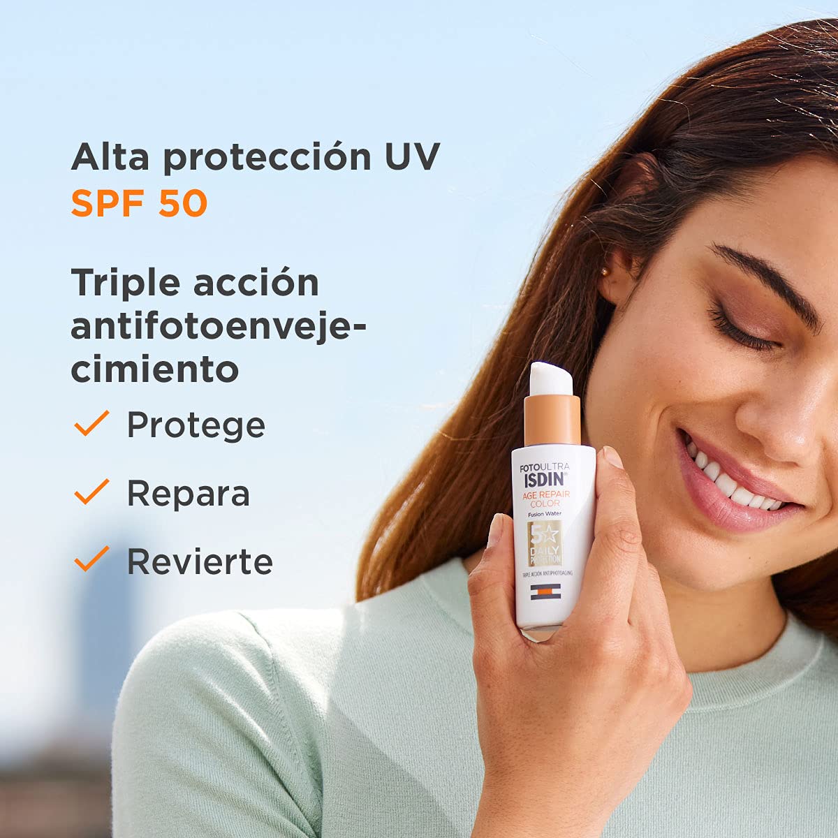 ISDIN - FotoUltra Age Repair Fusion Color Water SPF 50 - Protector solar facial de fase acuosa, con color, 50 ml + Fotoprotector Fusion Water SPF 50, Protector Solar Facial de fase acuosa 50 ml