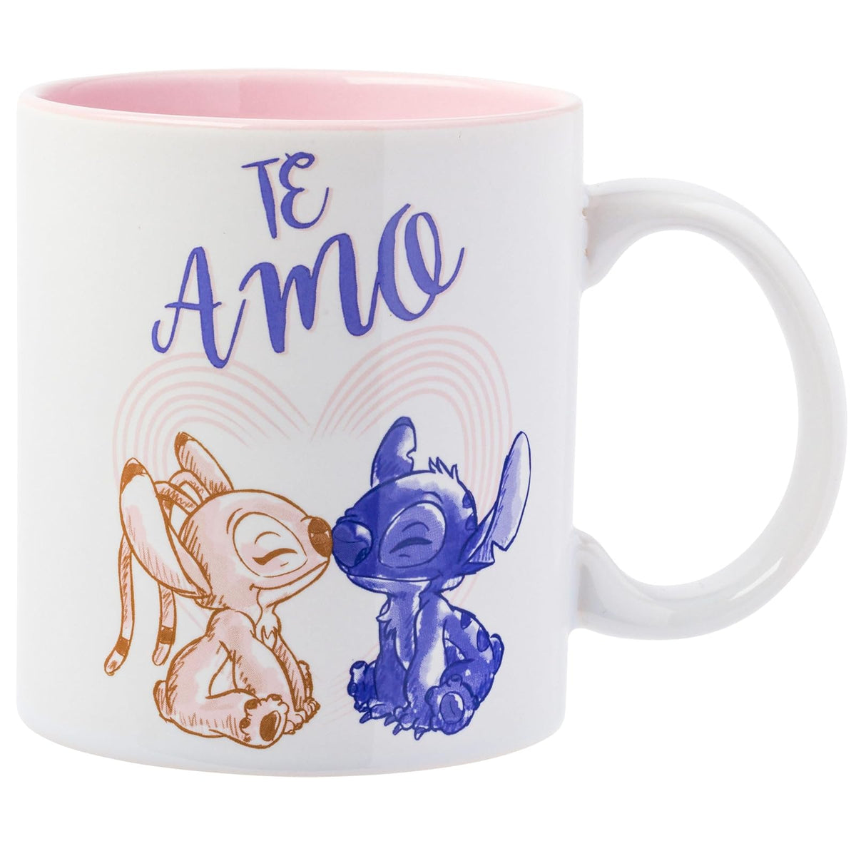 Silver Buffalo Disney Lilo and Stitch con Angel Kiss Cute Te Amo Taza de cerámica, 20 onzas