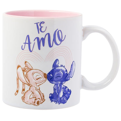 Silver Buffalo Disney Lilo and Stitch con Angel Kiss Cute Te Amo Taza de cerámica, 20 onzas