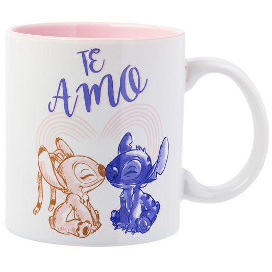 Silver Buffalo Disney Lilo and Stitch con Angel Kiss Cute Te Amo Taza de cerámica, 20 onzas