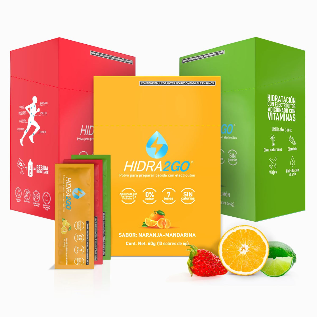 Hidra2go Electrolitos en Polvo Sin Azúcar, Sabores Surtidos - Mixto - Pack x3 Adulto