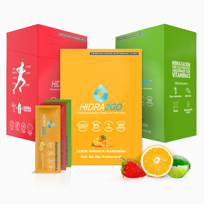 Hidra2go Electrolitos en Polvo Sin Azúcar, Sabores Surtidos - Mixto - Pack x3 Adulto