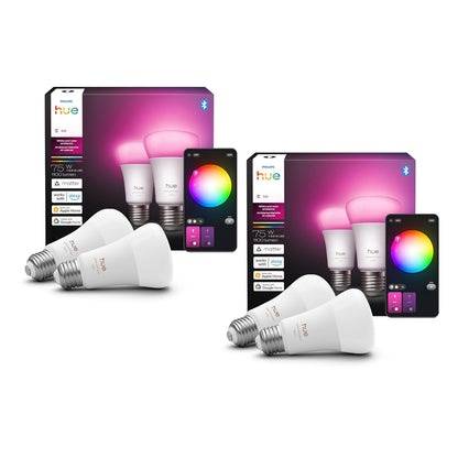 Philips Hue foco LED inteligente A19, color blanco y ambiente de color, base E26, 10,5 W, luz de espectro completo 1000K-20000K, 1100 lúmenes, regulable, compatible con Alexa, Google, Apple Home, 4