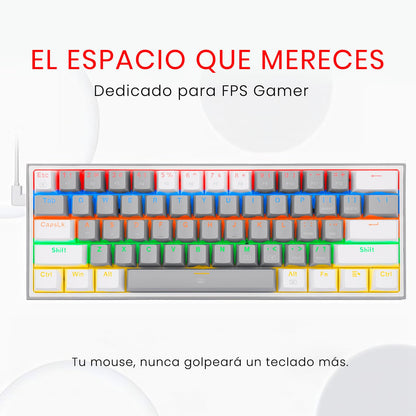 Redragon K617 Teclado Mecánico Alámbrico Gamer Rainbow en inglés, Fizz k617R, Switches Blue, Iluminación Rainbow, Anti-Ghosting Teclado Gaming Pc. (Gris/Blanco)