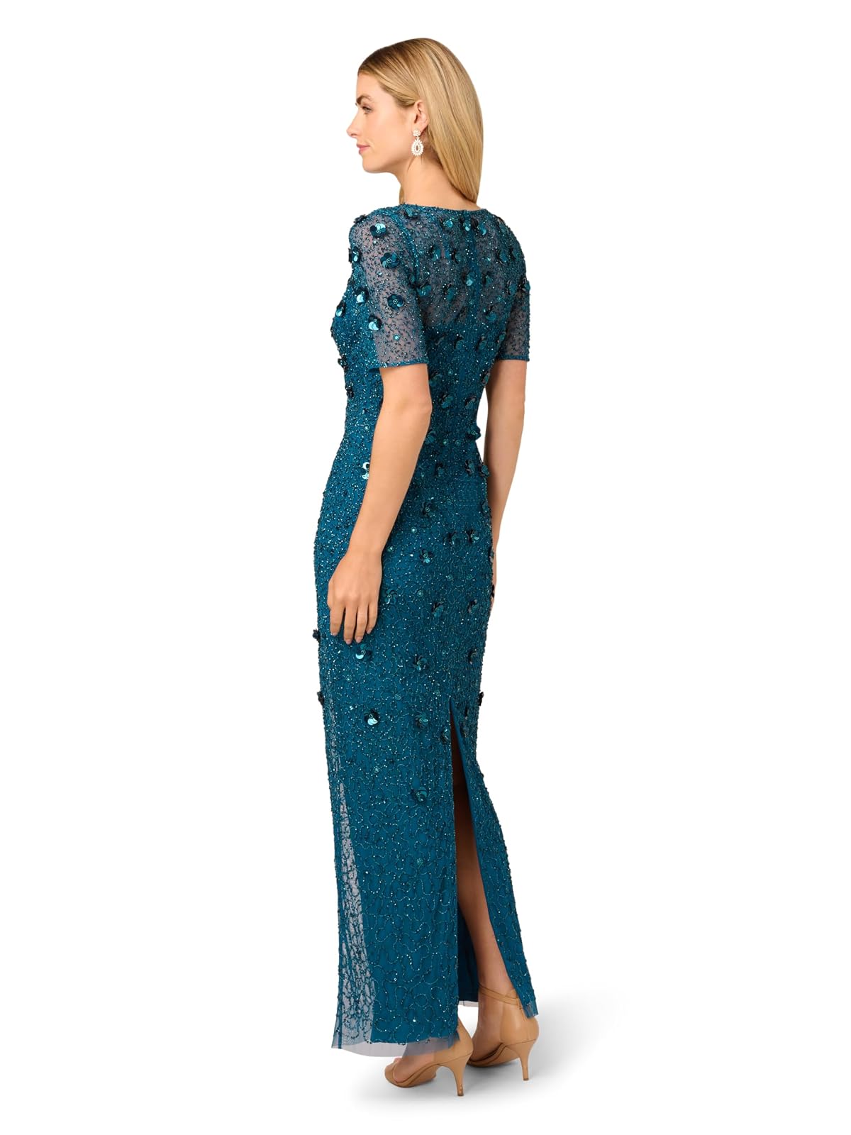 Adrianna Papell Beaded Long 3D Floral Dress Vestido para ocasión Especial Mujer