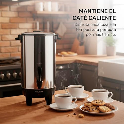 TAURUS COLUMBA | Cafetera Percoladora 40 Tazas 4.5L de Acero Inoxidable | Mantiene Café Caliente | Dispensador con Una Mano | Filtro Reutilizable | Ideal para Eventos, Oficina y Negocio
