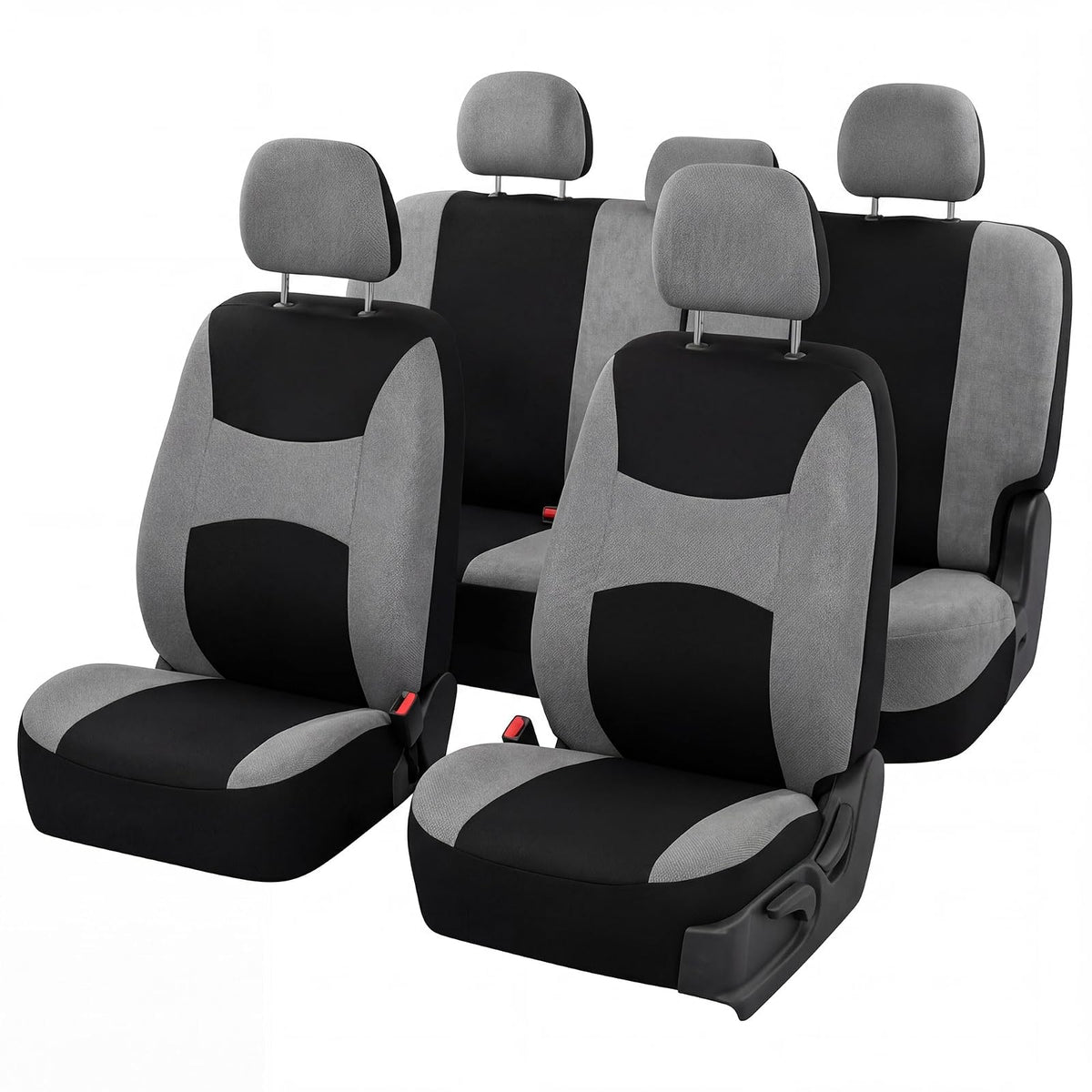 FH GROUP FB030GRAYBLACK115-SEAT Bucket Seat Cover and Bench Cover (Full Set Airbag Compatible with Split Bench Gray/Black) - Gray - Black