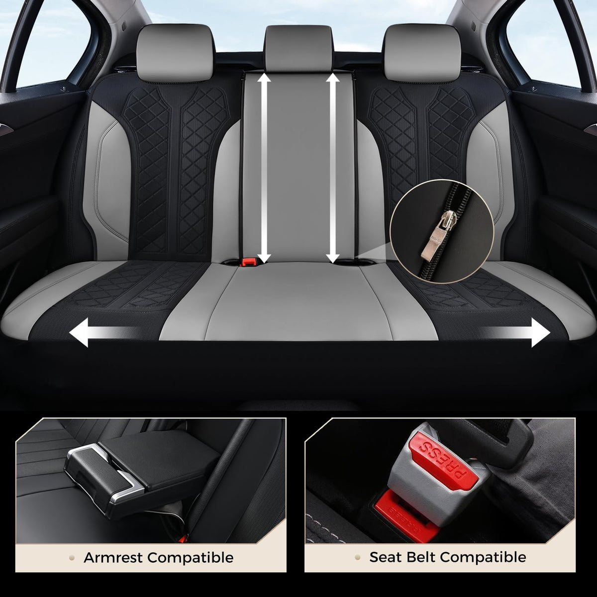Coverado - Juego Completo de Fundas de Asiento para automóvil, Fundas de Asiento de automóvil, Fundas de Asiento de Piel, diseño de Malla, Protectores de Asiento de Conductor Negro, Ajuste Universal