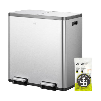 EKO EcoCasa Plus - Bote de Basura de Reciclaje Doble de 2 x 10.6 Galones para Cocina, Gran Bote de Basura de Acero Inoxidable con Pedal y Tapas de Cierre Suave, A Prueba de Olores y Resistente a - 40L+40L