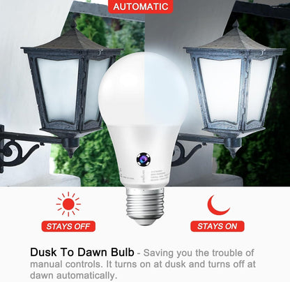 Sengled - Bombillas de luz LED A19 para exteriores, paquete de 3 bombillas con sensor LED A19, luz diurna de 5000 K, 1200 lúmenes, equivalente a 75 W, 10,5 W, base E26, bombillas de fotocélula