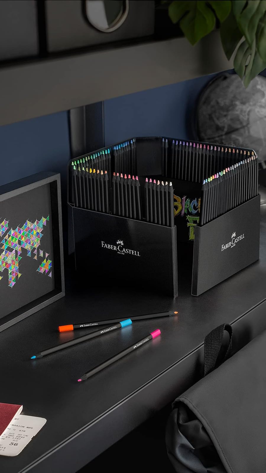 Faber-Castell Colores Supersoft Black Edition con 100 Diferentes Colores, cuenta con una mina supersuave y con una pigmentación fuerte resaltando tonos intensos sobre cualquier tipo de papel