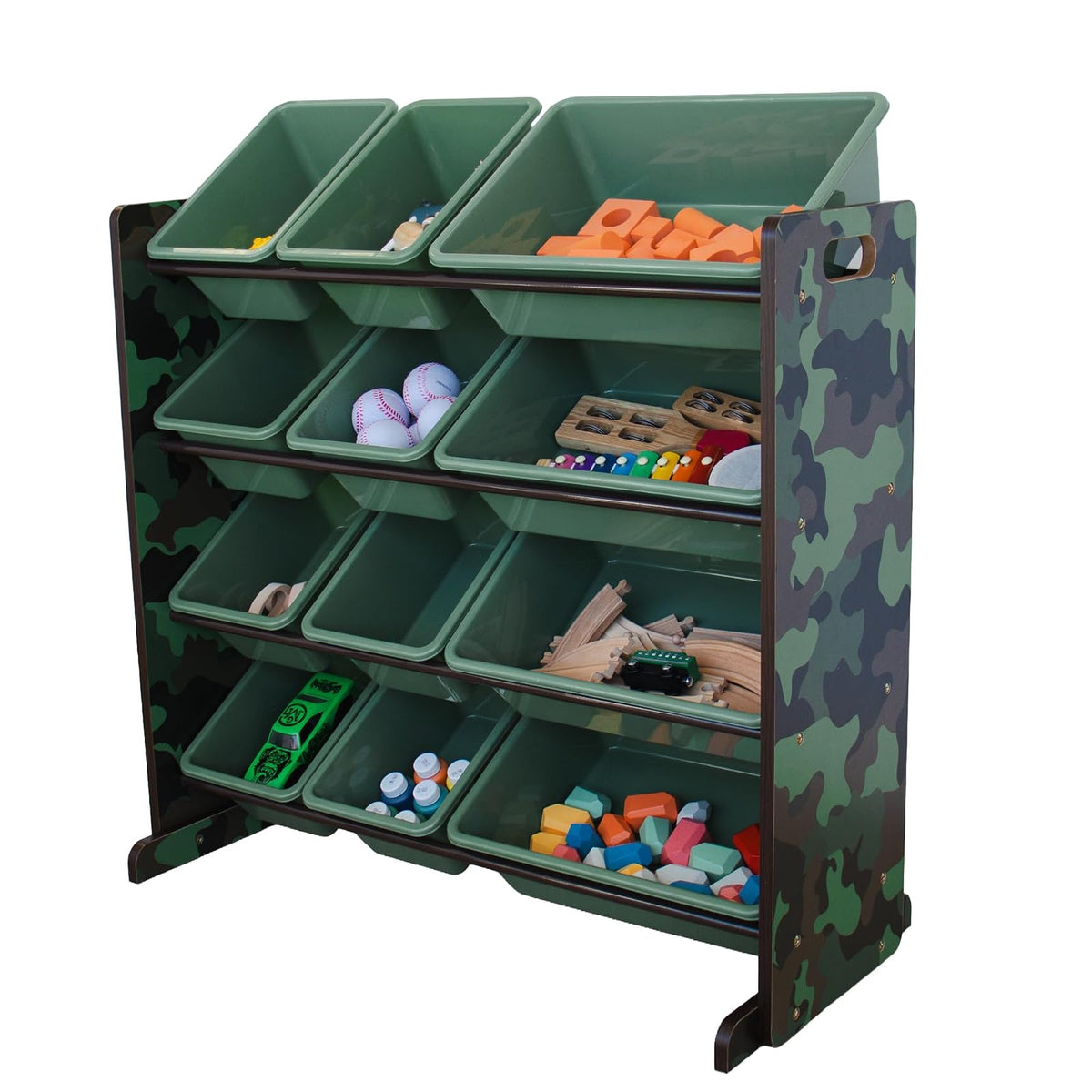 Humble Crew - Organizador de Almacenamiento de Juguetes para niños con 12 contenedores de plástico, Camuflaje, contenedores extraíbles para Sala de Juegos, recámara, Muebles para niños y niñas de