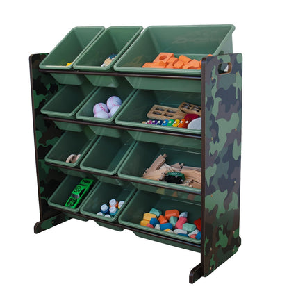Humble Crew - Organizador de Almacenamiento de Juguetes para niños con 12 contenedores de plástico, Camuflaje, contenedores extraíbles para Sala de Juegos, recámara, Muebles para niños y niñas de