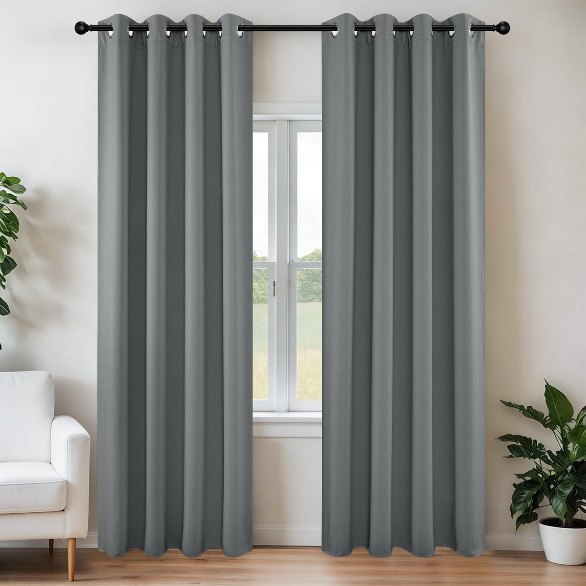 Joydeco Juego de Cortinas Opacas con Ojales, 2 Paneles - Gris claro - 132.1An x 241.3Al cm (2 Paneles)