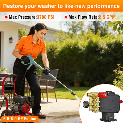 Yesker - Bomba de lavado a presión triple horizontal de eje de 3/4 pulgadas 2800-3700 PSI 2.5 GPM 5-8 HP apta para Honda GC190 GX200 Simpson 90036 40224 40225 40226 Santoprene 41182