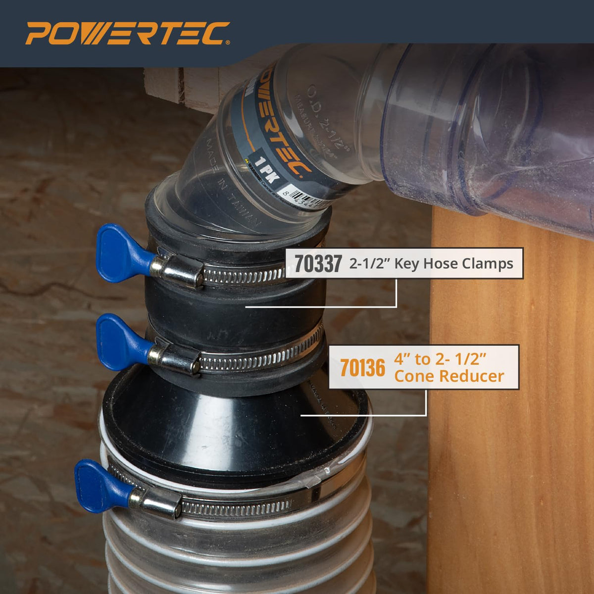 POWERTEC 70136 4-Inch to 2-1/2-Inch Cone Reducer