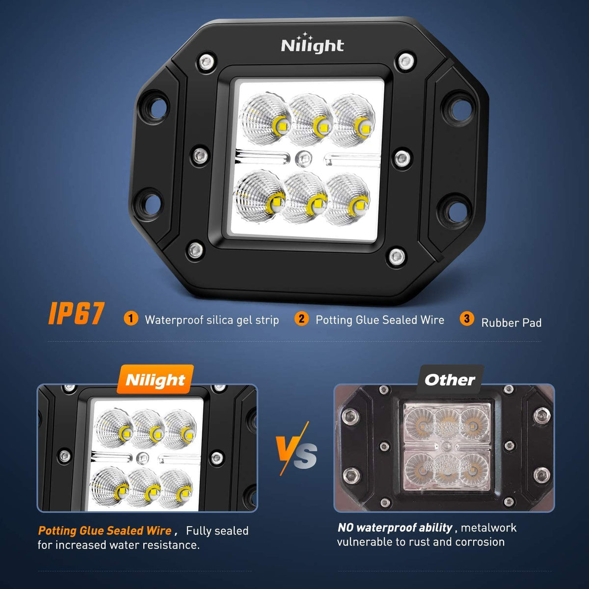 Nilight - 4 cápsulas LED de 18 W de Montaje Empotrado, Luces LED de Trabajo, Barra de luz LED, Luces antiniebla Todoterreno, para Jeep, camión, Tacoma, Parachoques, ATV, UTV