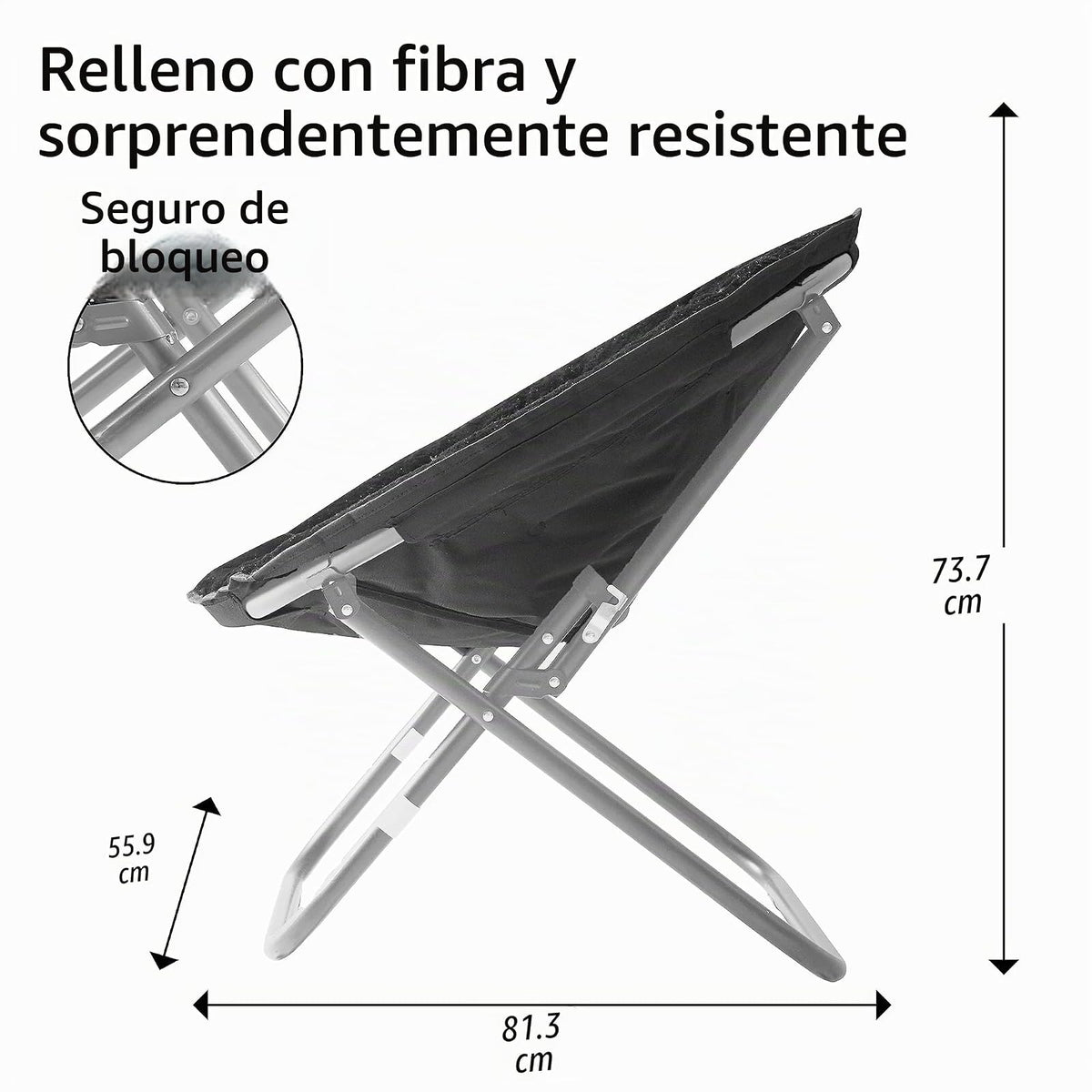 Urban Lifestyle - Silla de platillo Plegable de microgamuza, Color Negro, 27D x 32W x 29.5H
