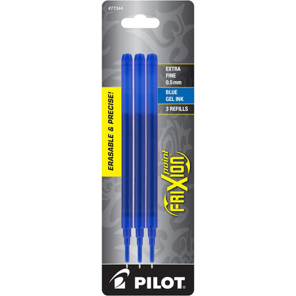 Pilot Frixion – Bolígrafo de tinta de gel, Negro, Paquete con 3 unidades (Fine Point) + FriXion - Recambio para bolígrafo de tinta de gel, 3 unidades, Azul, Repuesto de tinta (empaque de 3)