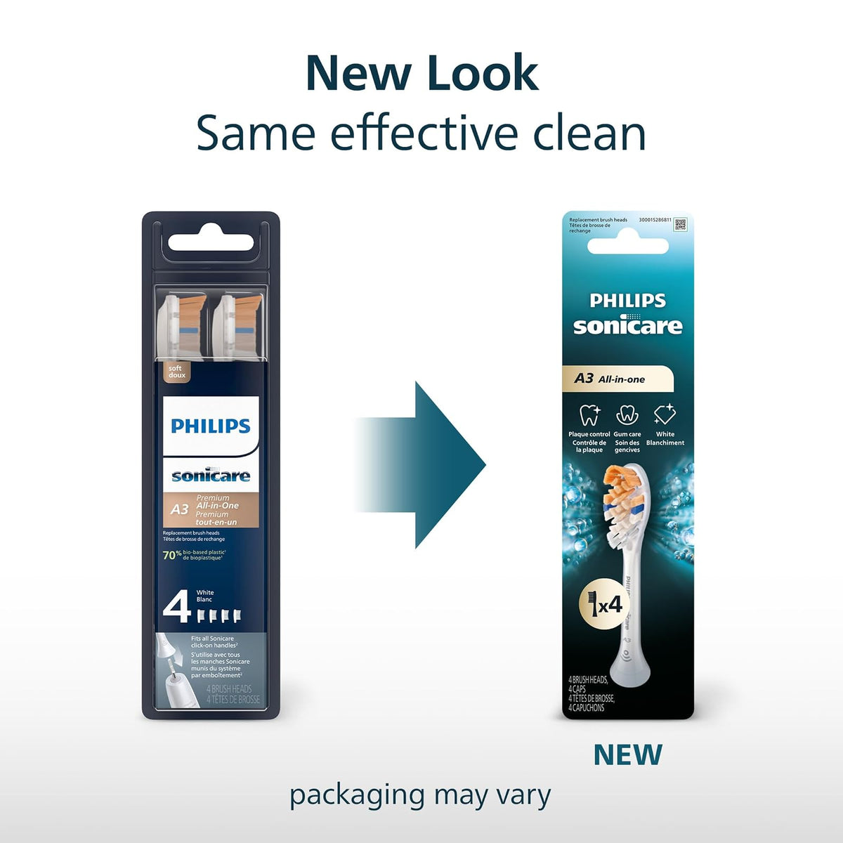 Philips Sonicare Premium All-in-One (A3) Cabezales de repuesto para cepillo para polvo de dientes, HX9094/65, Smart Recognition, blanco, paquete de 4