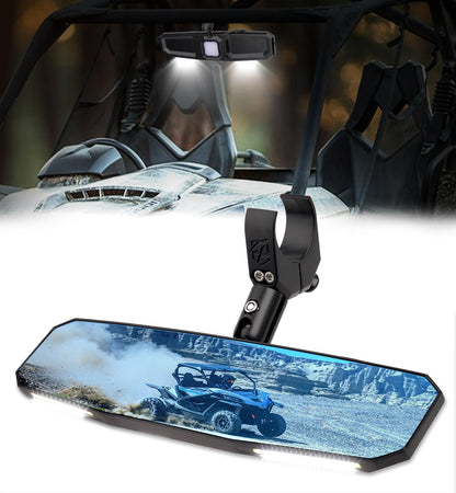 Xprite - Espejo retrovisor UTV de 13 pulgadas, espejo central SXS UTV con luces interiores, abrazadera de aluminio ajustable para montaje de 1.5 a 2 pulgadas, compatible con Polaris