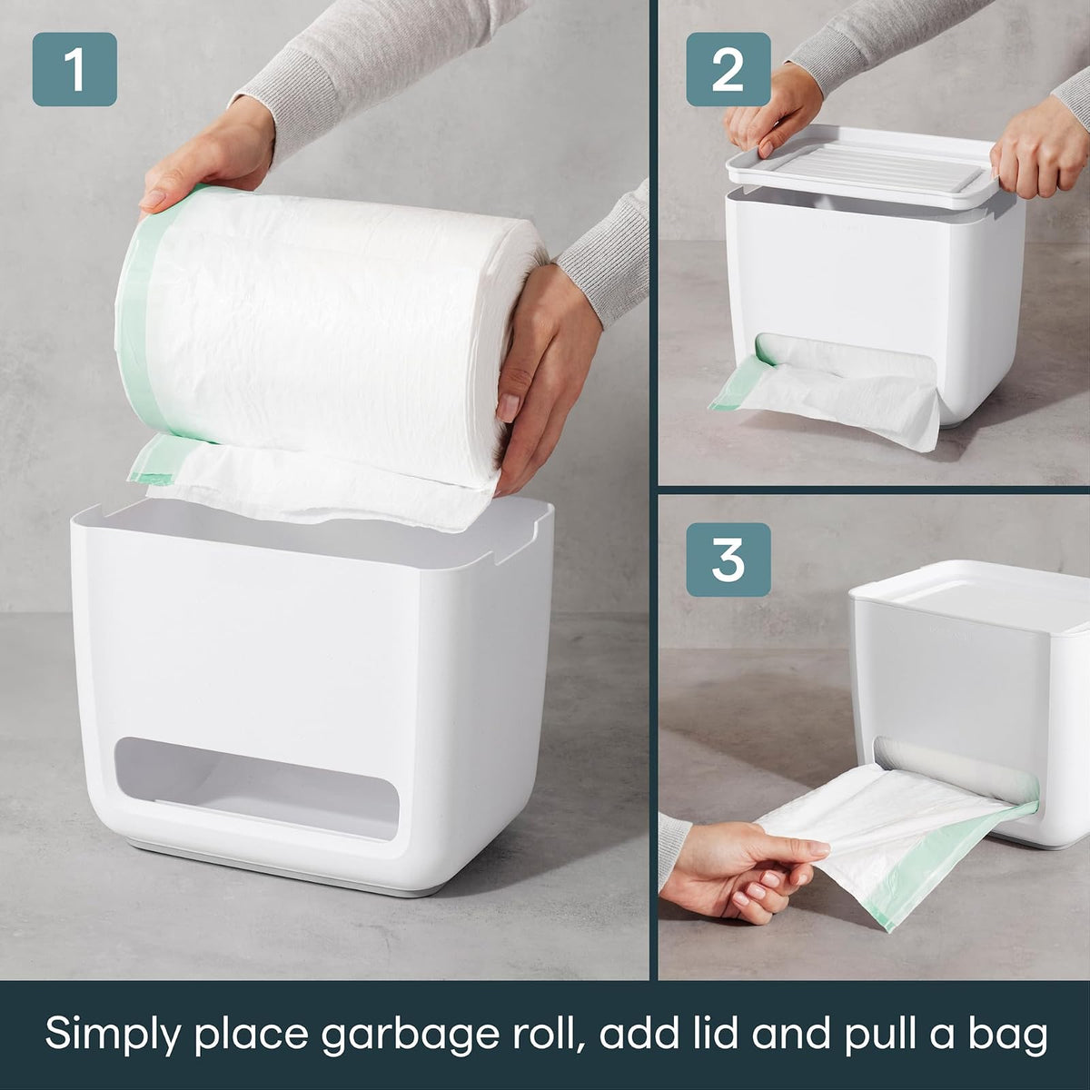 YouCopia SinkSuite - Dispensador de bolsas de basura, organizador de bolsas de basura de pie con tapa extraíble y cuna para almacenamiento, color blanco moteado